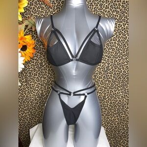 🦋B2G1🦋SHIRLEY OF HOLLYWOOD 2pc Metal Eyelet Bra & Crotchless Panty Set Lingerie